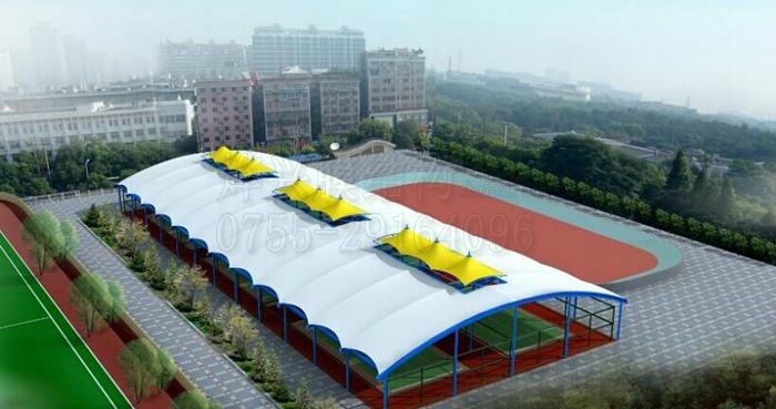 【羽毛球雨棚施工】美觀雙層藝術球場膜結構遮陽棚定制