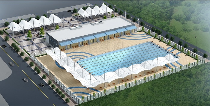 【耐高溫游泳館設計】三伏防輻射膜結構大型游泳池遮陽蓬